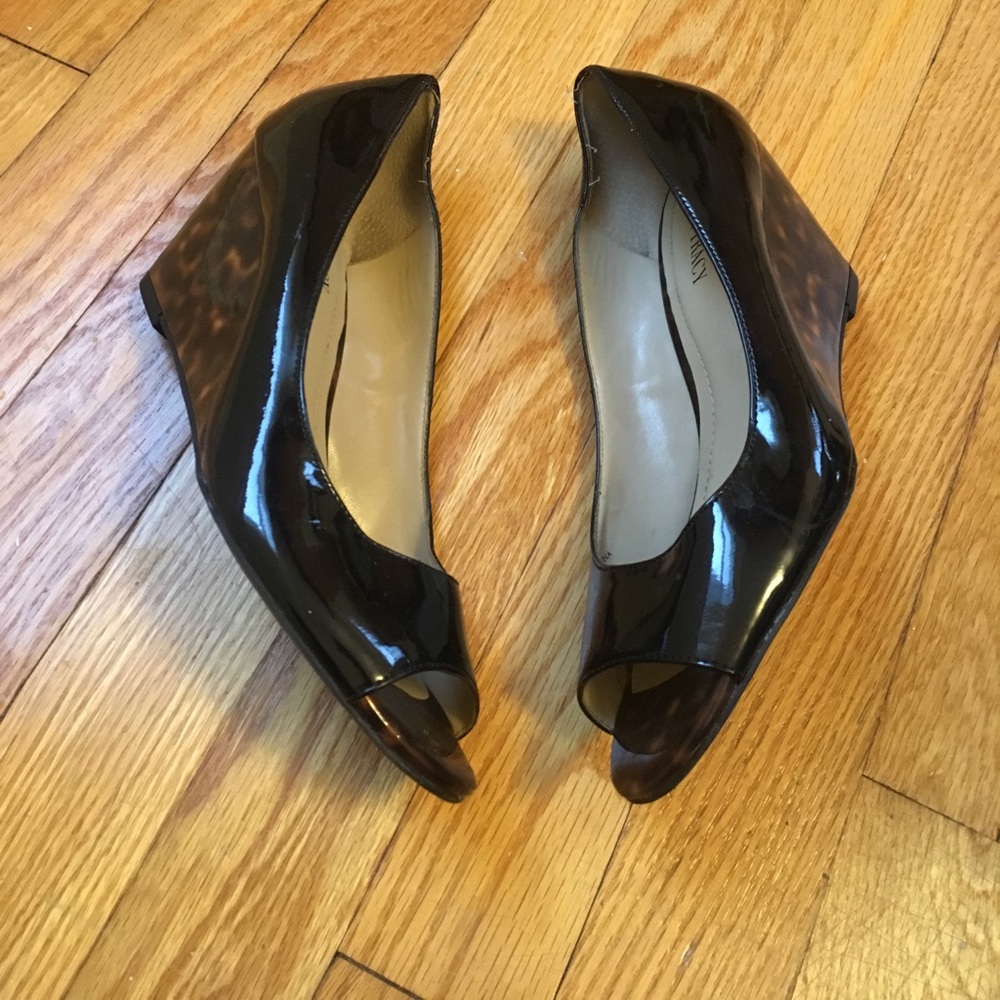 Treat Yourself Black Tweed Peep Toe Wedges main image 1